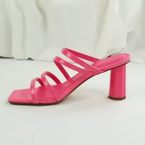Marc Fisher Pink Slip On Strappy Square Toe Chunky Heels Wedding Formal Sandal 9 - Picture 4 of 10